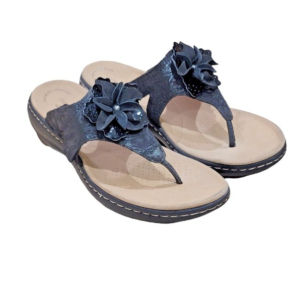 Clarks Collection Women's Laurieann Gema Black Floral Sandals Size 8 M - Picture 1 of 11